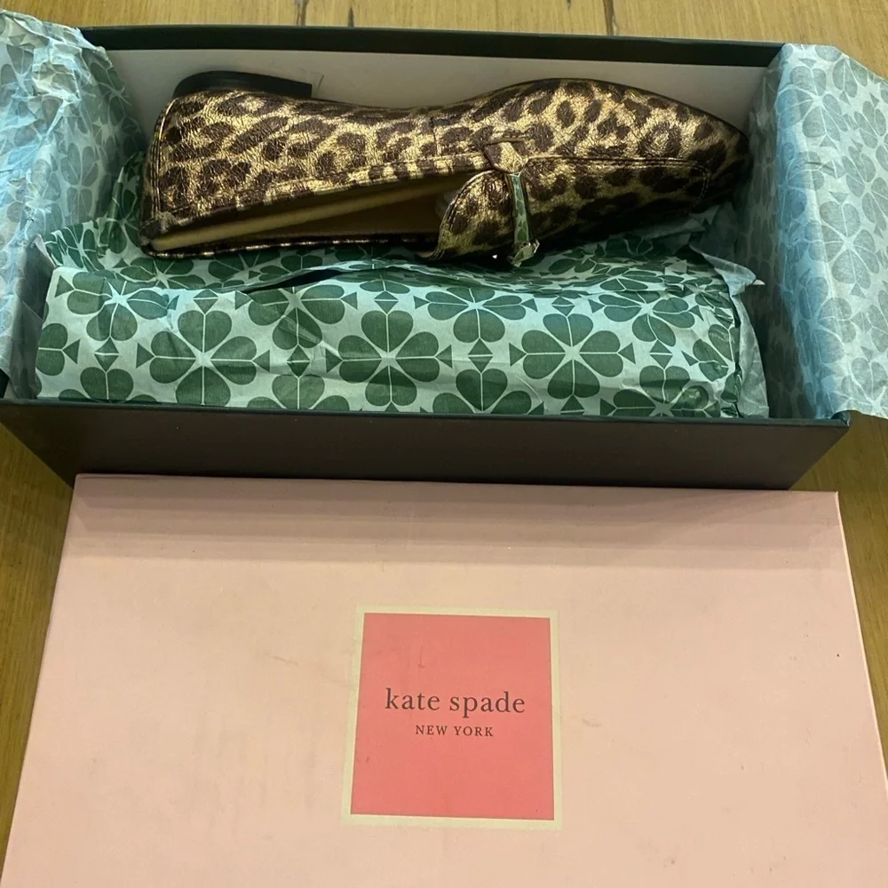 Kate Spade Women’s Lana Leopard Bronze Multi Brown Loafers new in box size 8.5